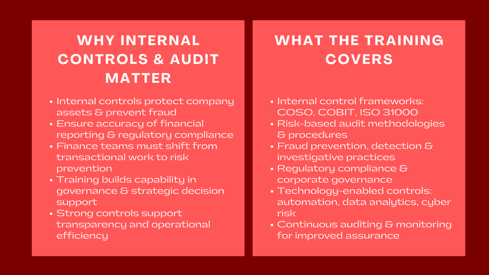Internal Controls and Audit Training Courses for Finance Professionals