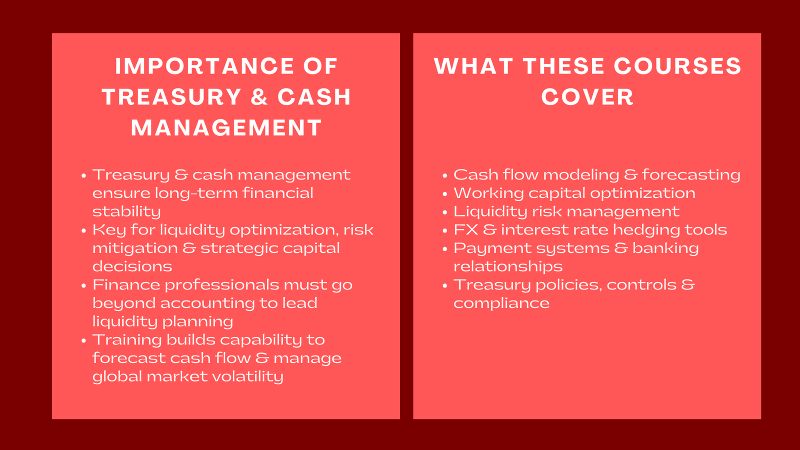 Treasury and Cash Management Courses for Finance Teams